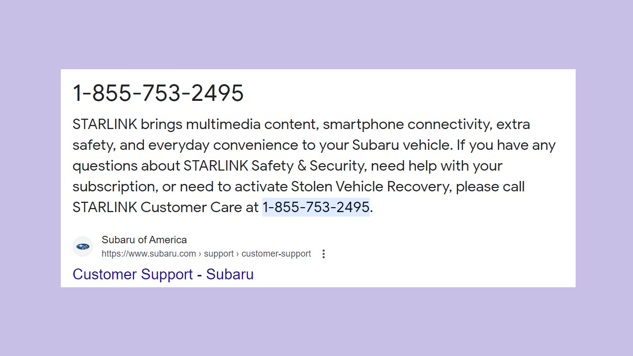 Subaru Starlink support phone number