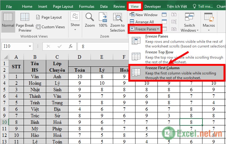Cách cố định cột trong Excel Chi tiết từng bước