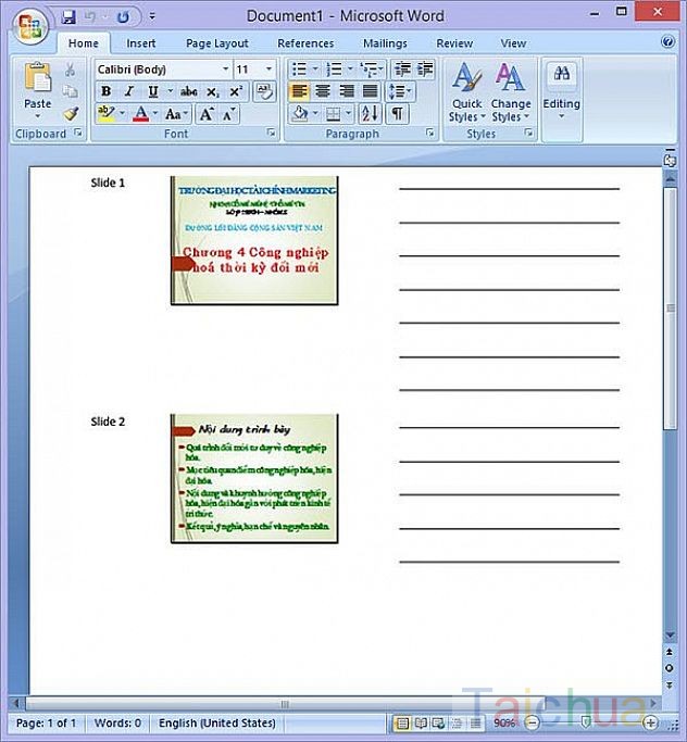 Hướng dẫn chèn slide PowerPoint vào Word