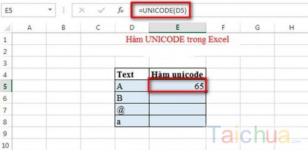 Hàm UNICODE trong Excel và cách sử dụng