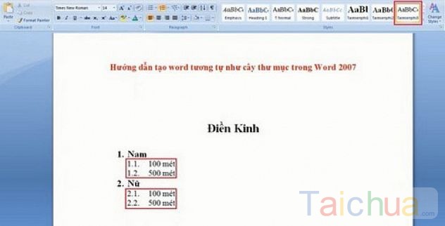 Hướng dẫn tạo cây thư mục trong Word 2007