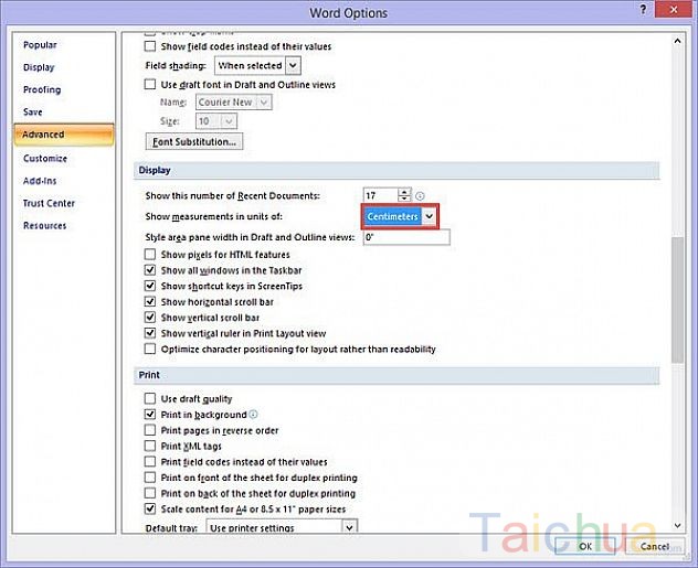 Hướng dẫn đổi đơn vị đo mặc định trong Word