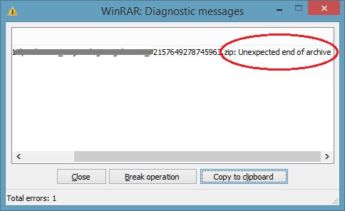 Lỗi Winrar unexpected end of archive