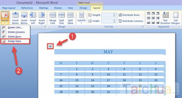 Delete table trong Word từ 2007 đến 2013