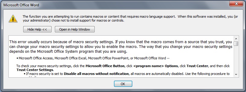 Lỗi macro security setting trong word 2007
